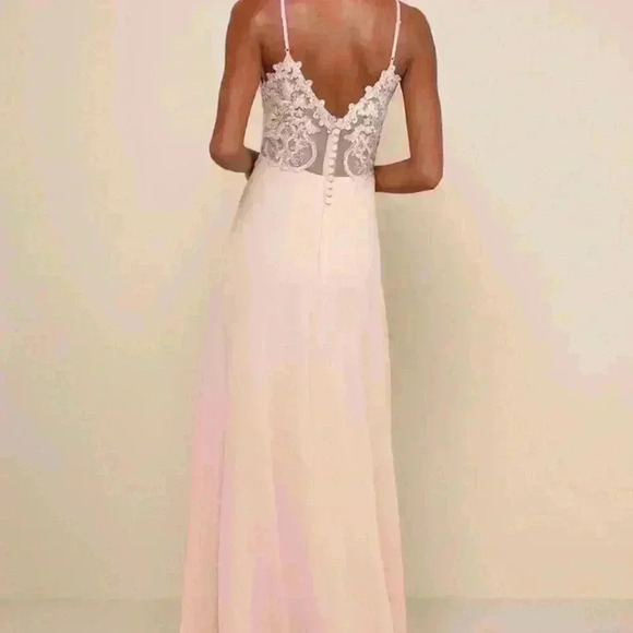 Lulus Romantic Ways Blush Pink Lace Button Back Maxi Dress size medium - Picture 3 of 11